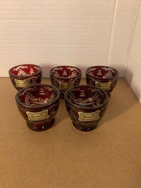 Ruby Red Etched Glass Shot Glasses - Set of 5